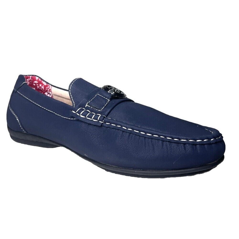 Stacy Adams Men's 10M Navy Moc Toe Bit Slip-on Driving Style Medallion Loafers - Picture 1 of 7